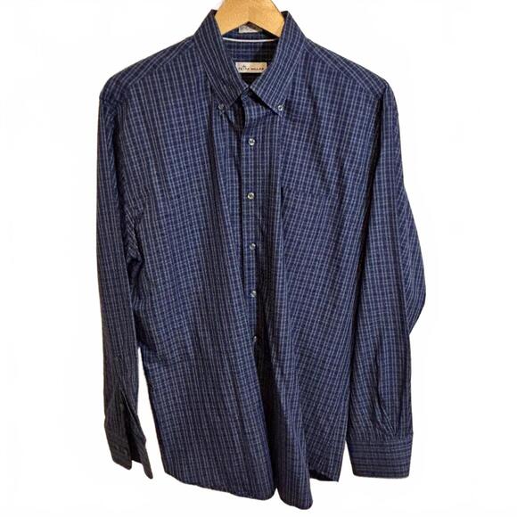 Peter Millar Men’s Long Sleeve Navy Plaid Button-Down Shirt 100% Cotton Size L - Picture 3 of 6
